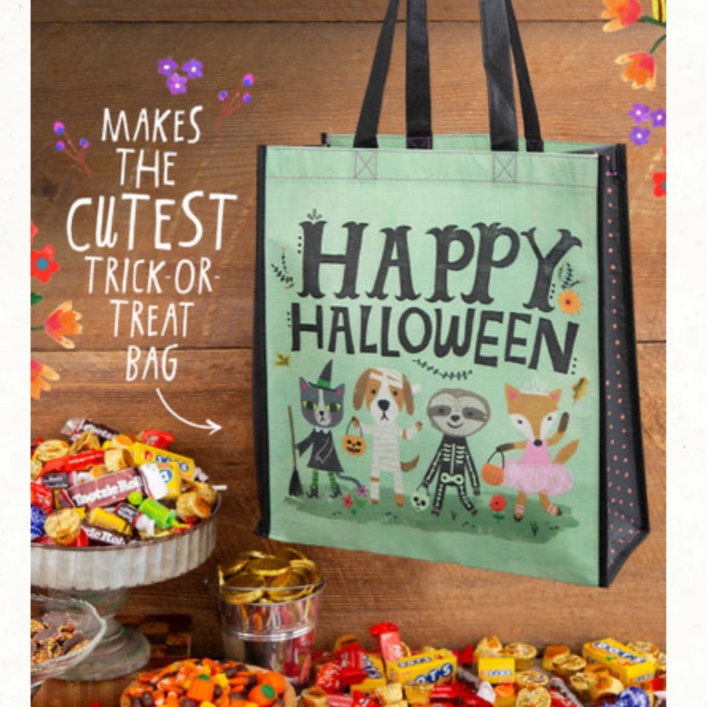 NEW Natural life Happy Halloween Theme Tote Trick or Treat Gift Bag sz L large